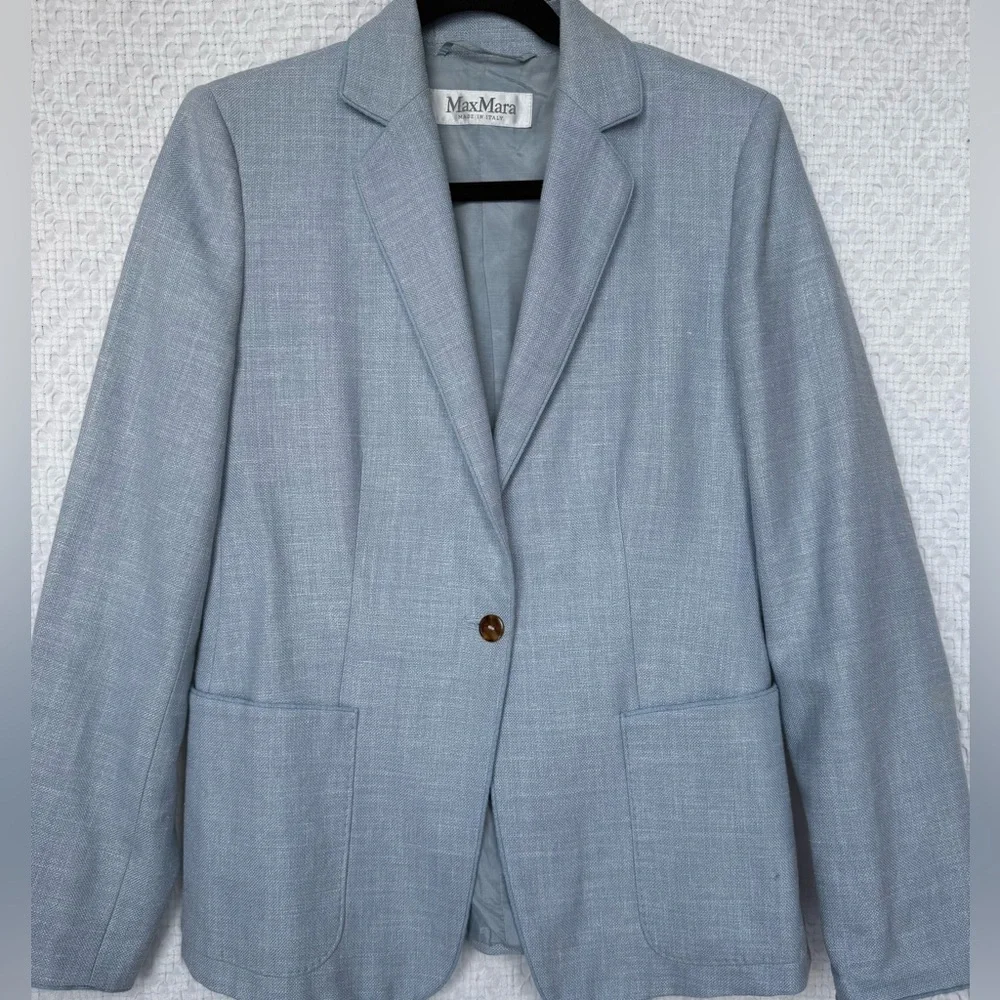 Max Mara Emy Blazer Sky Blue Silk Linen Wool – Size 8